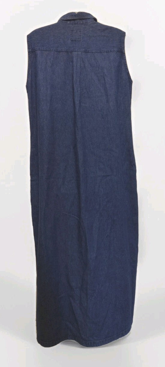 Vintage 90s Denim Maxi Dress M Susan Fetty Hand Painted Floral Wearable ArtSz M