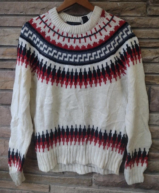 Vtg 70s Peter England Geometric Knit Sweater M Taiwan ROC Acrylic Nylon