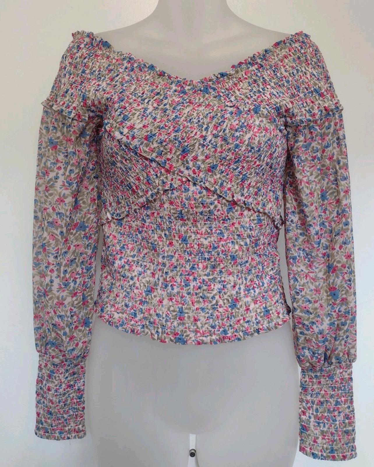 BB Dakota Steve Madden Y2K Elastic Bandage Floral Top Sheer Sleeves Sz S
