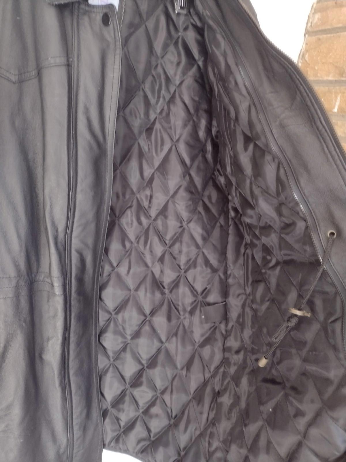 Vintage Etienne L Black Leather Jacket Quilted Lining Brass Zip Faux Fur Cuffs