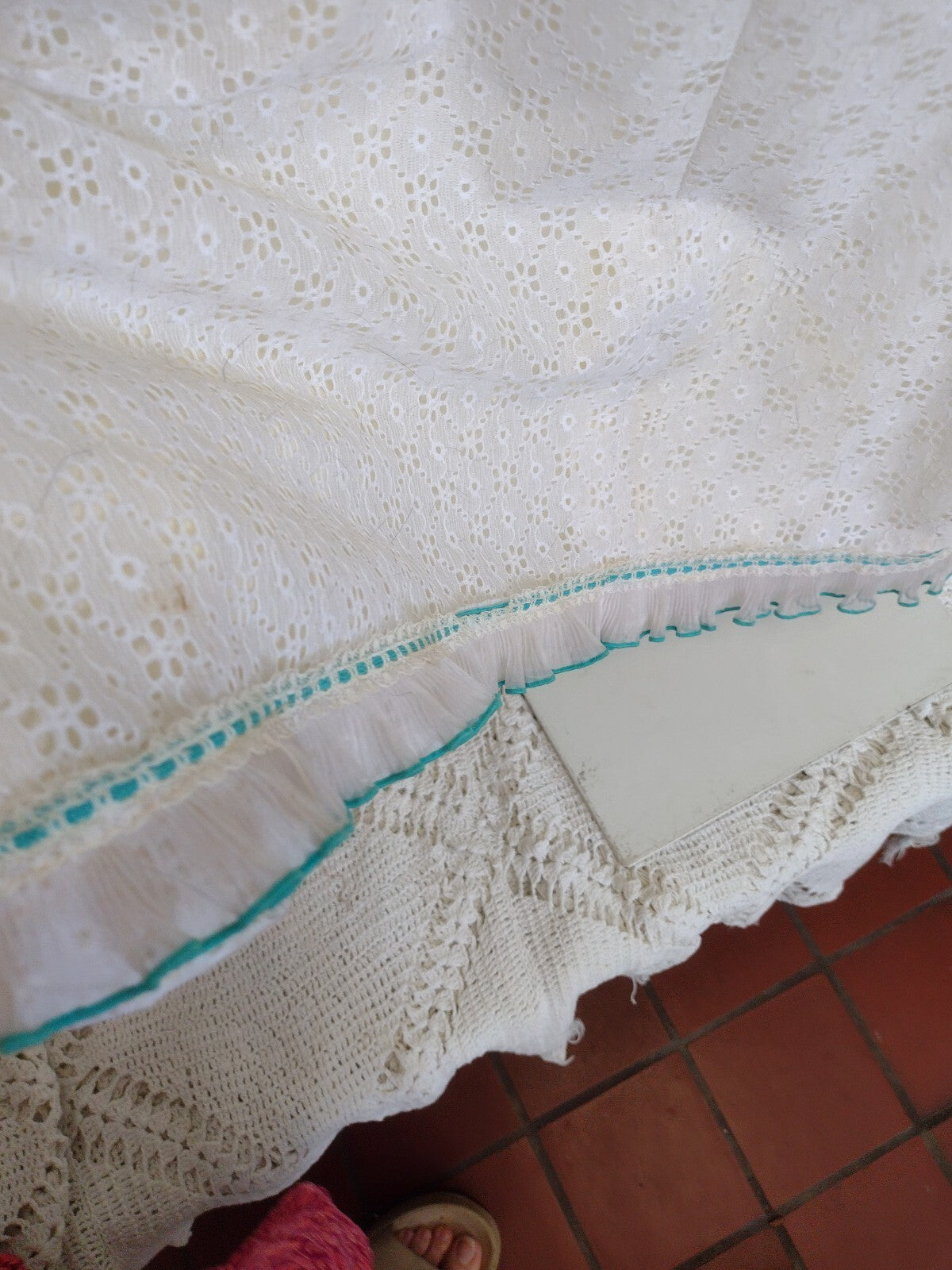 Vintage 70s Nadine Prairie Maxi Dress Ivory Lace Turquoise Victorian XS
