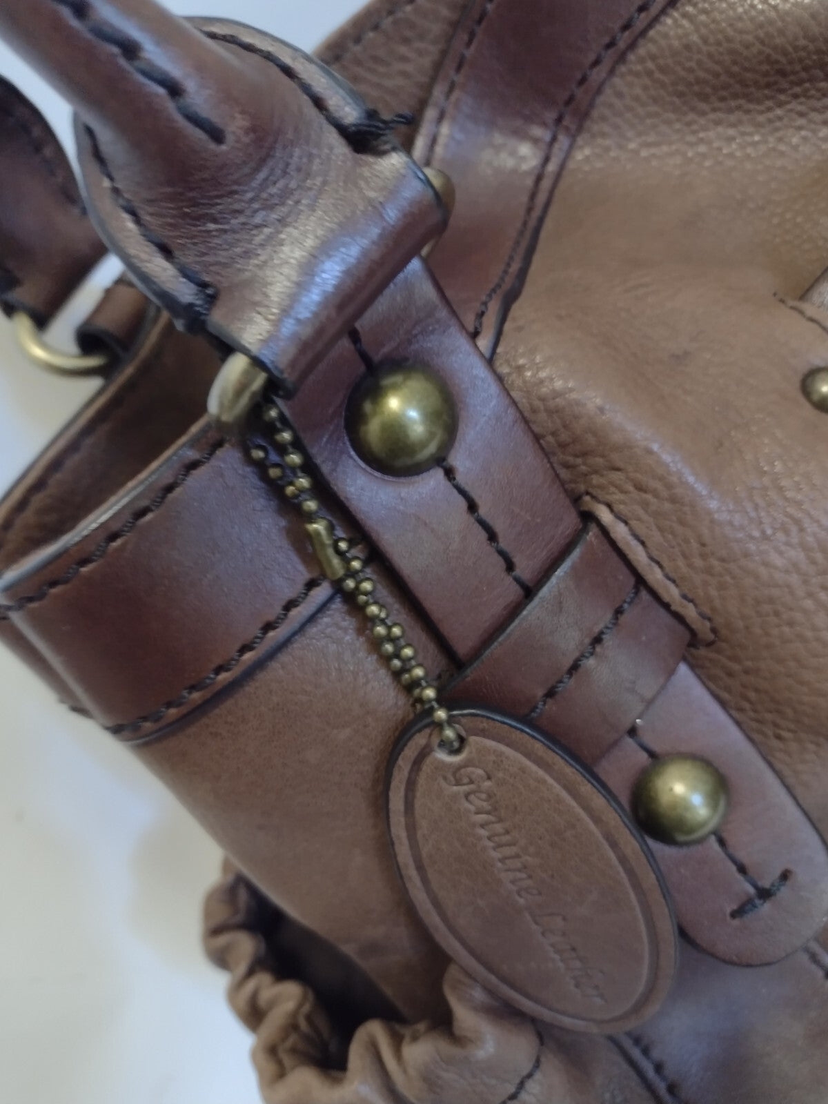 Y2K Boho Genuine Leather Satchel Brown Slouchy Pelle Studio Shoulder Bag