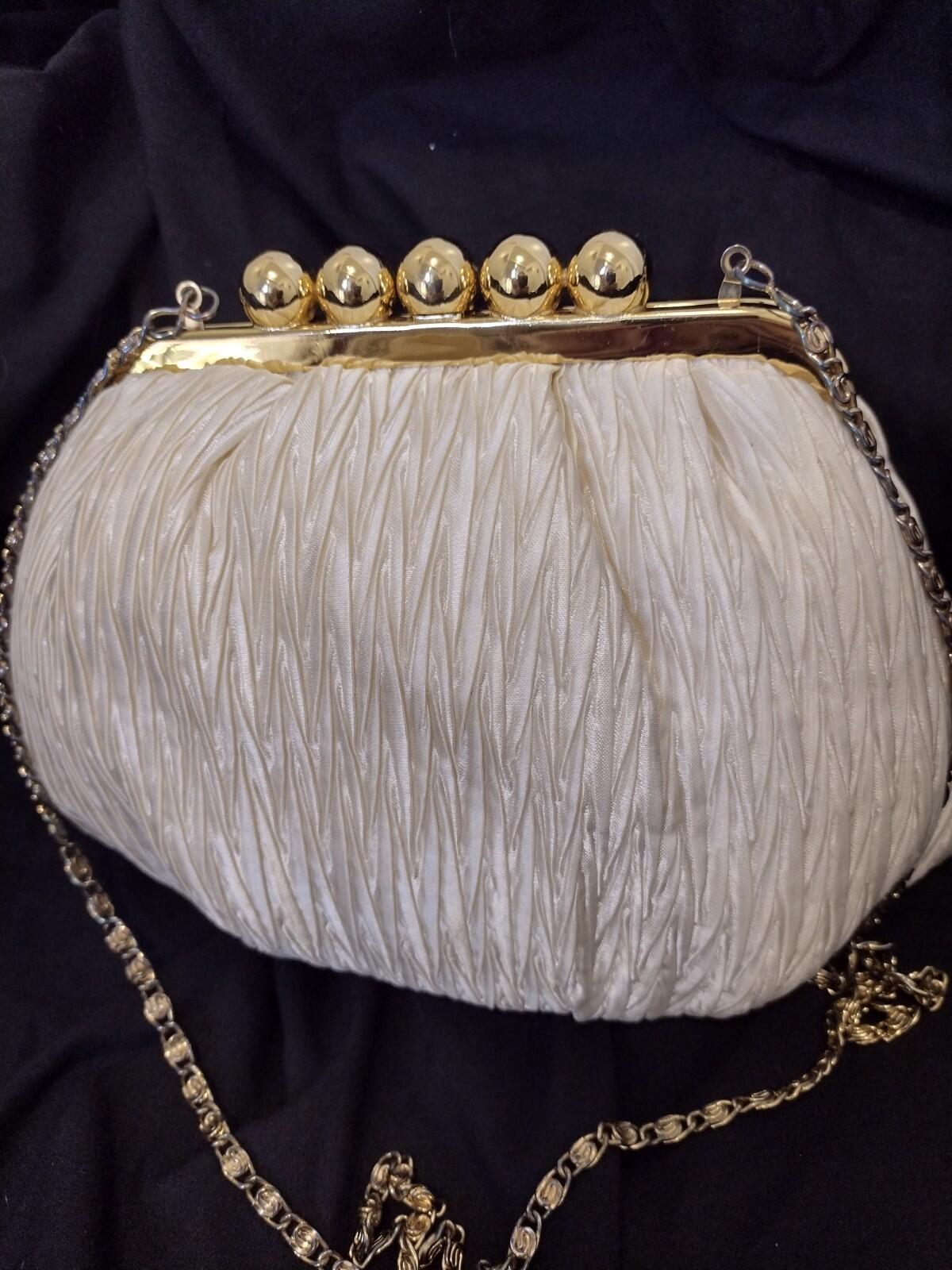 Set Of 2 Satin Frame Bag & Beaded Hong Kong Clutch Gold Chain Evening Purse 60s+