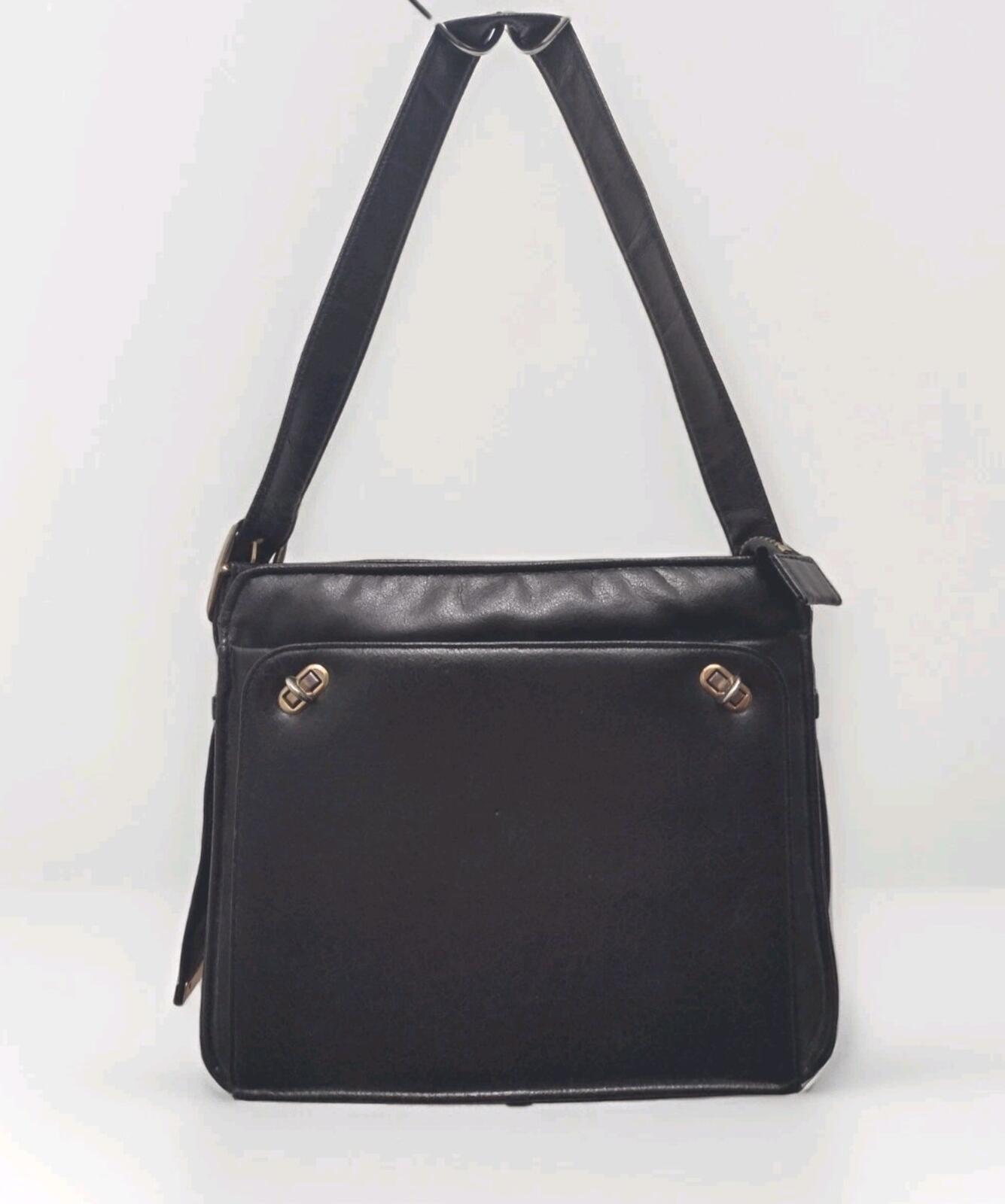 Vintage 60s Theodor Black Leather Shoulder Bag With Foldout Organizer