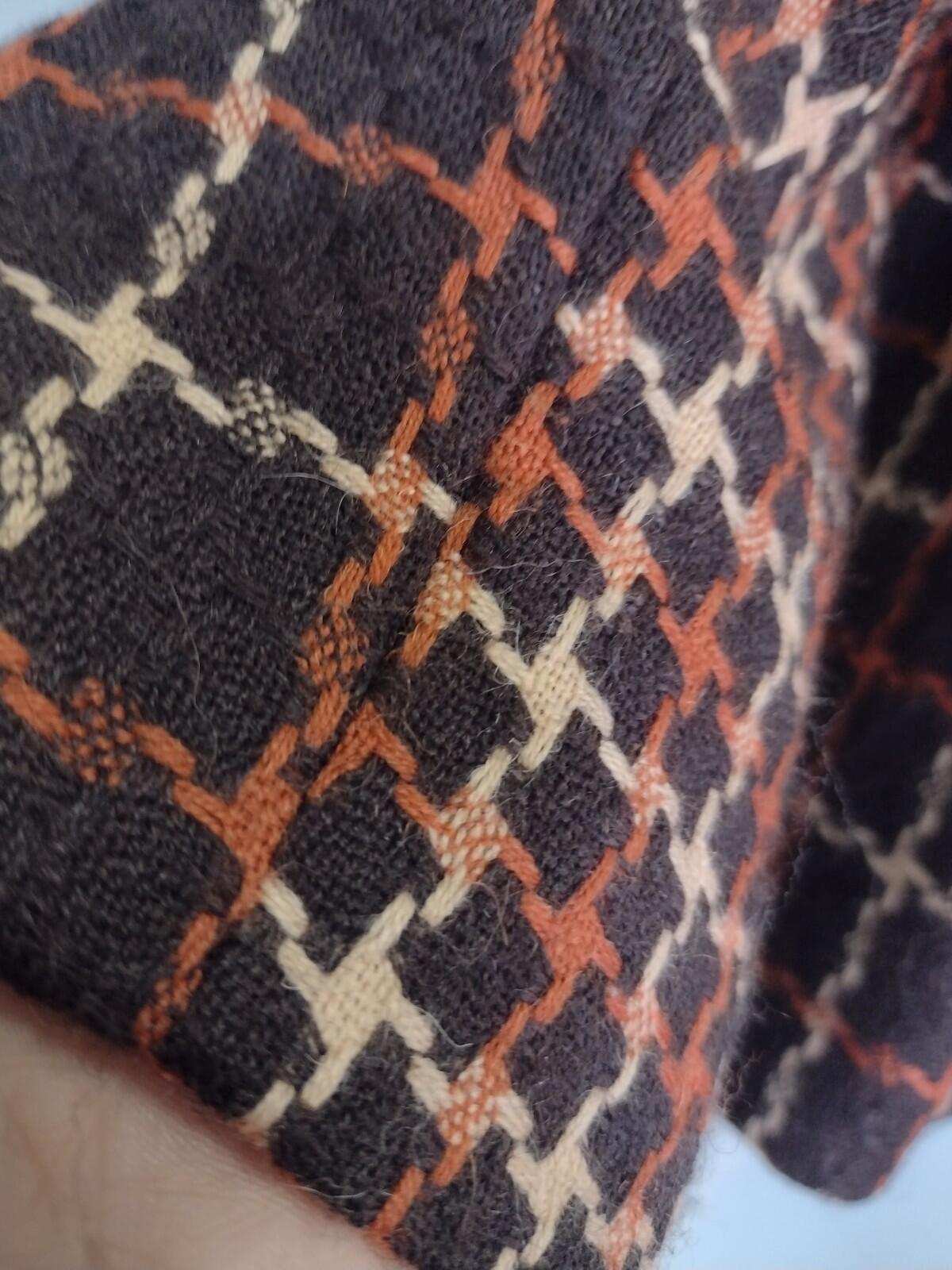 VTG 80s Harve Benard 70s Style Wool Tweed Plaid Jacket Brown Orange Cream Sz 14