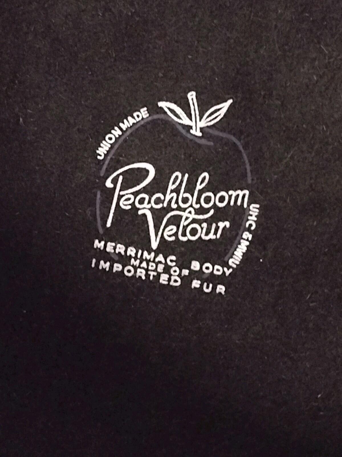 50s Merrimac Peachbloom Velour Black Hat Wired Brim Bow 22