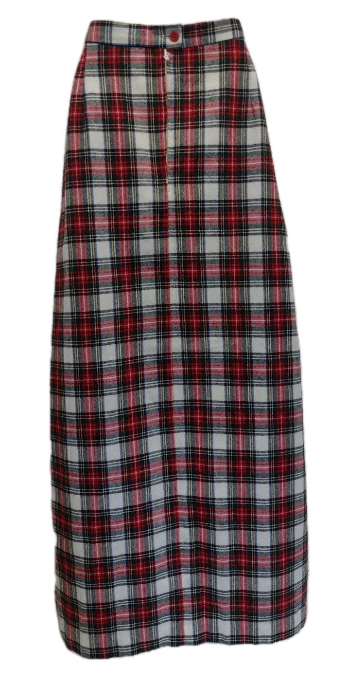 Vintage 70s Dark Academia Tartan Plaid Maxi Skirt High Waist Preppy 13 14