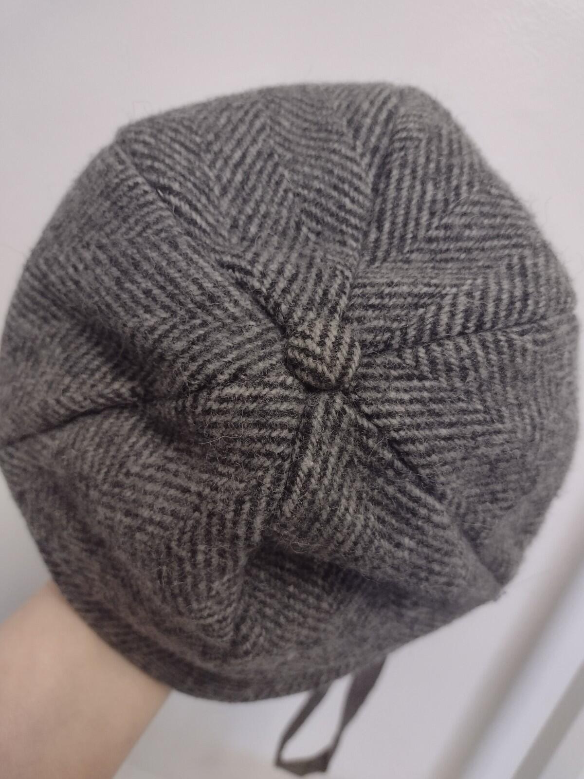 Vintage 40s Wool Herringbone Alpine Ski Cycling Ear Flap Cap Gray Tweed Hat