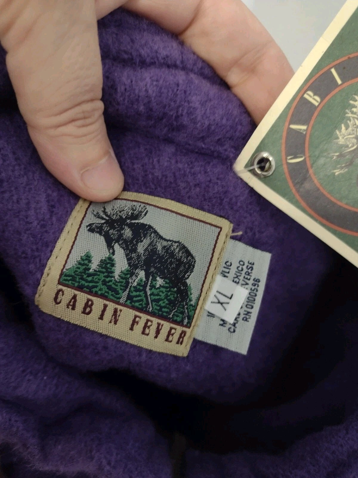 Vintage 90s Cabin Fever Purple Cat Fleece Pullover XL Deadstock Oversized Boxy