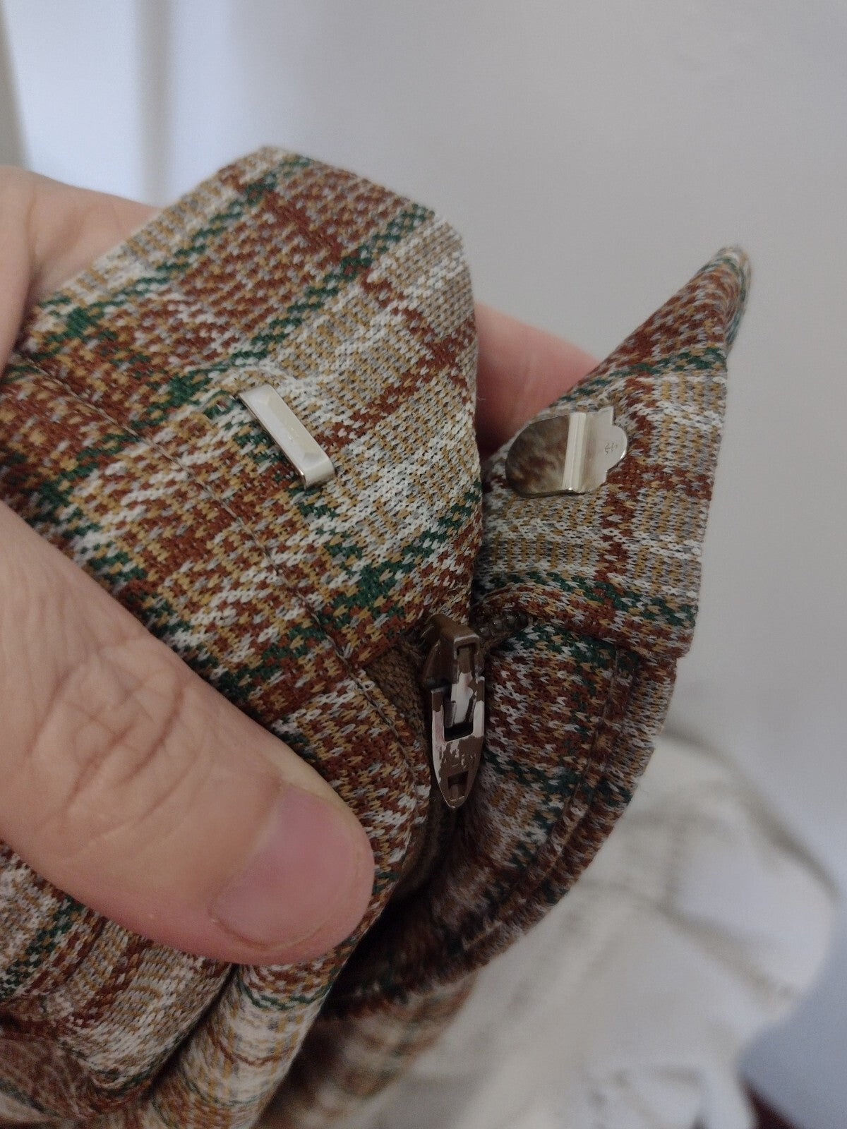 Vintage 70s Plaid Double Knit Pants Women High Waist Wide Leg Retro Medium