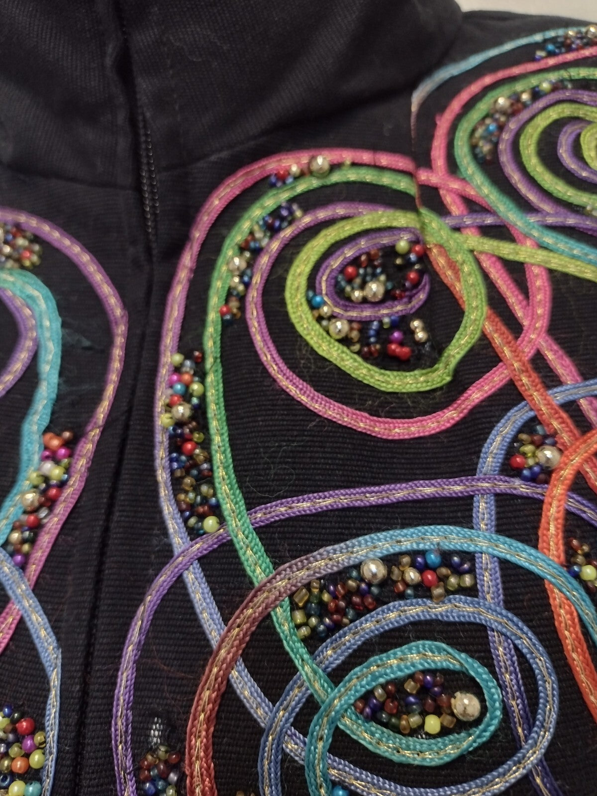Anage Embellished Cotton Jacket M Black Beaded Soutache Boho Y2K India
