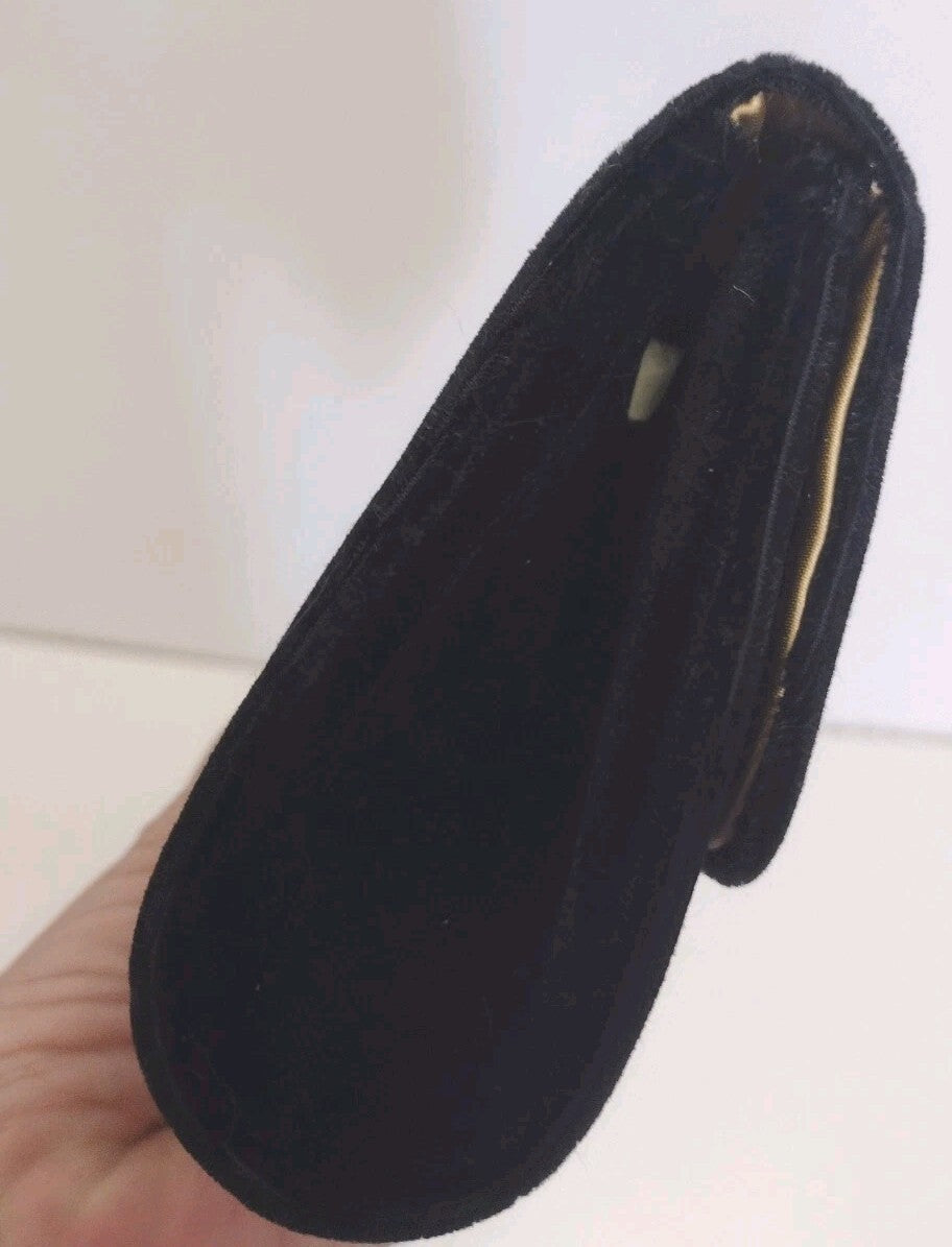 Vintage Victoria's Secret Black Velvet Clutch Gold Heart Evening Party Purse New