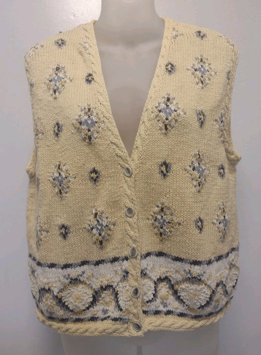 Vintage 90s Cottagecore Grannycore Hand Knit Sweater Vest Floral Robert Scott
