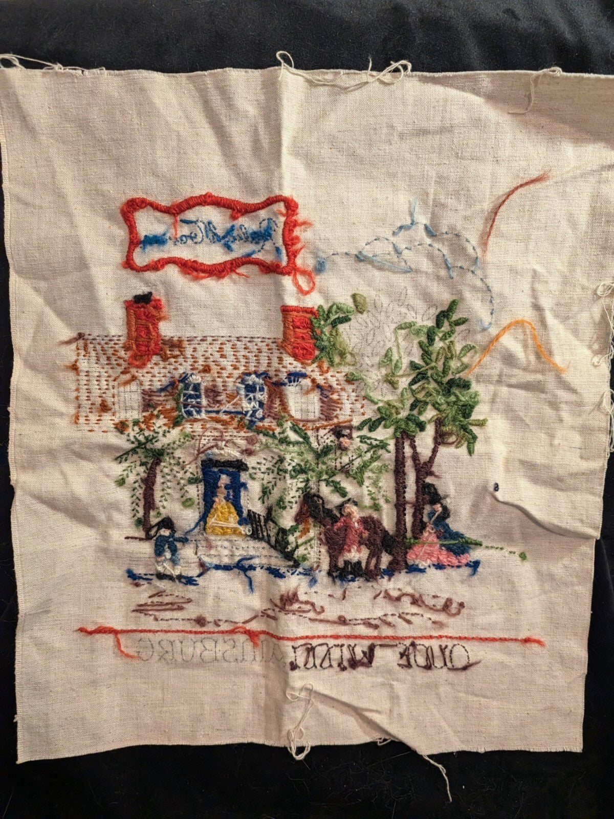Vintage Crewel Embroidery Panel Raleigh Tavern Olde Williamsburg Unfinished