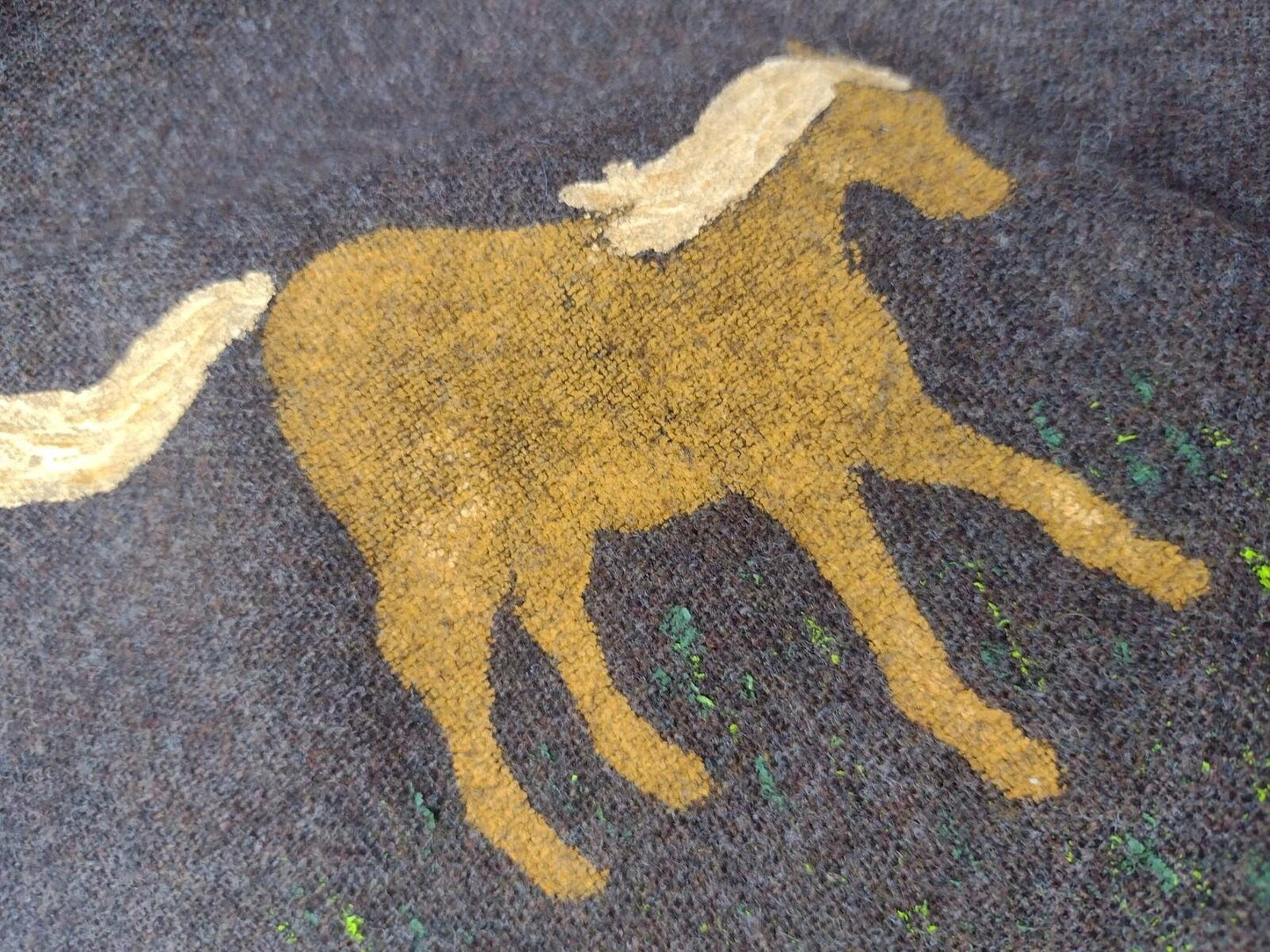 VTG 60s Hand Painted Horse Wool Wrap Skirt Boho Western Folk Art Equestrian S/M