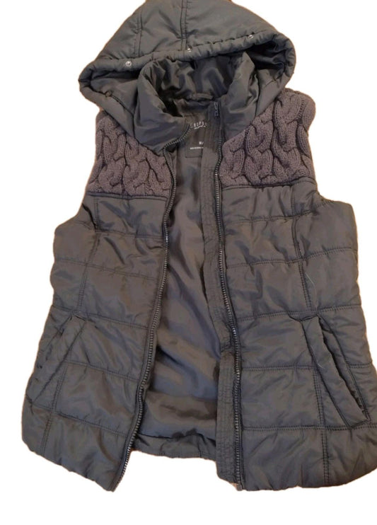 Aerie Aeropostale Y2K Zip Front Puffer Vest Sweater Knit Top Hooded Gray Sz M