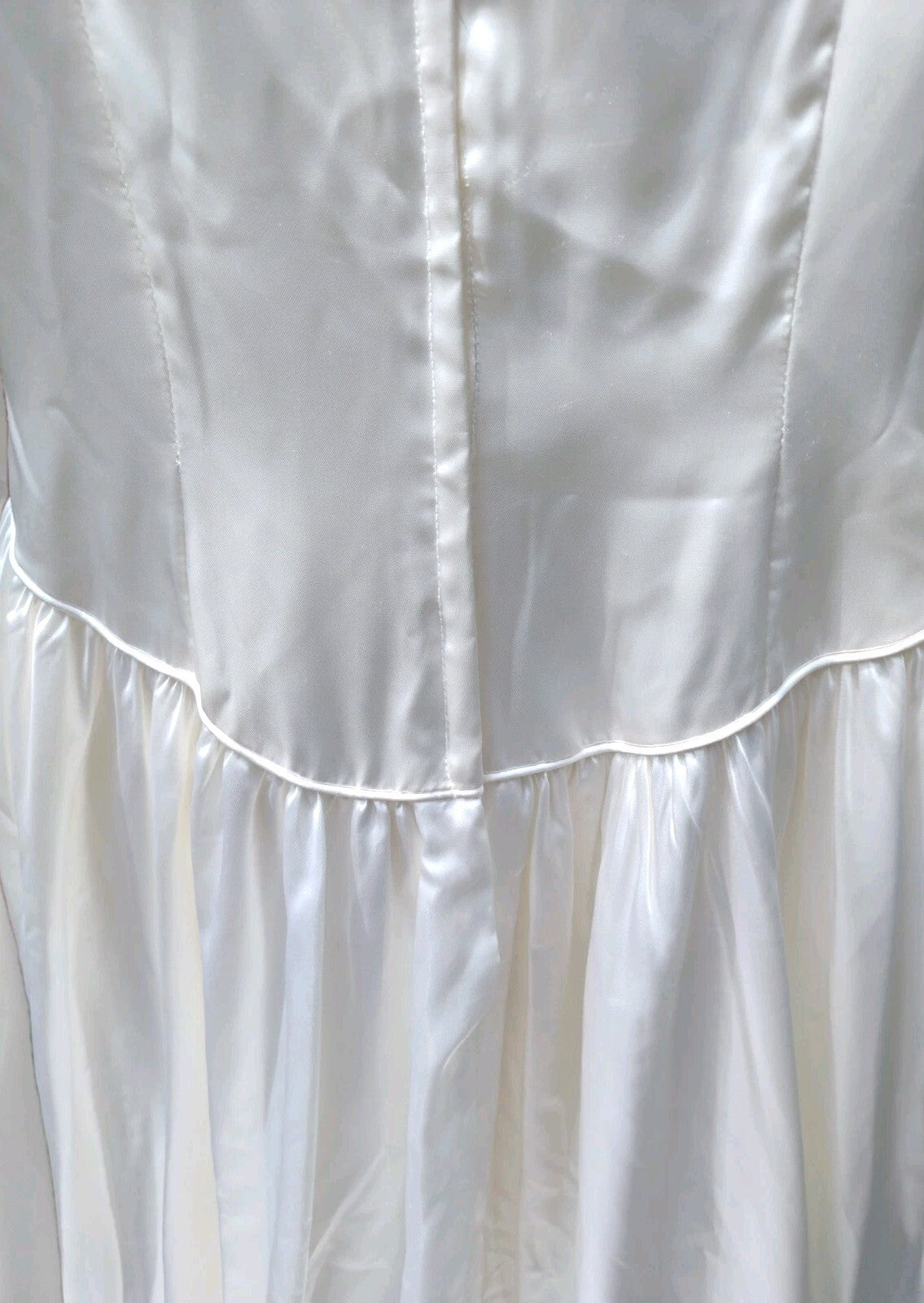Vintage Alfred Angelo Wedding Gown Satin Lace Beaded Puff Sleeve Train USA 15/16