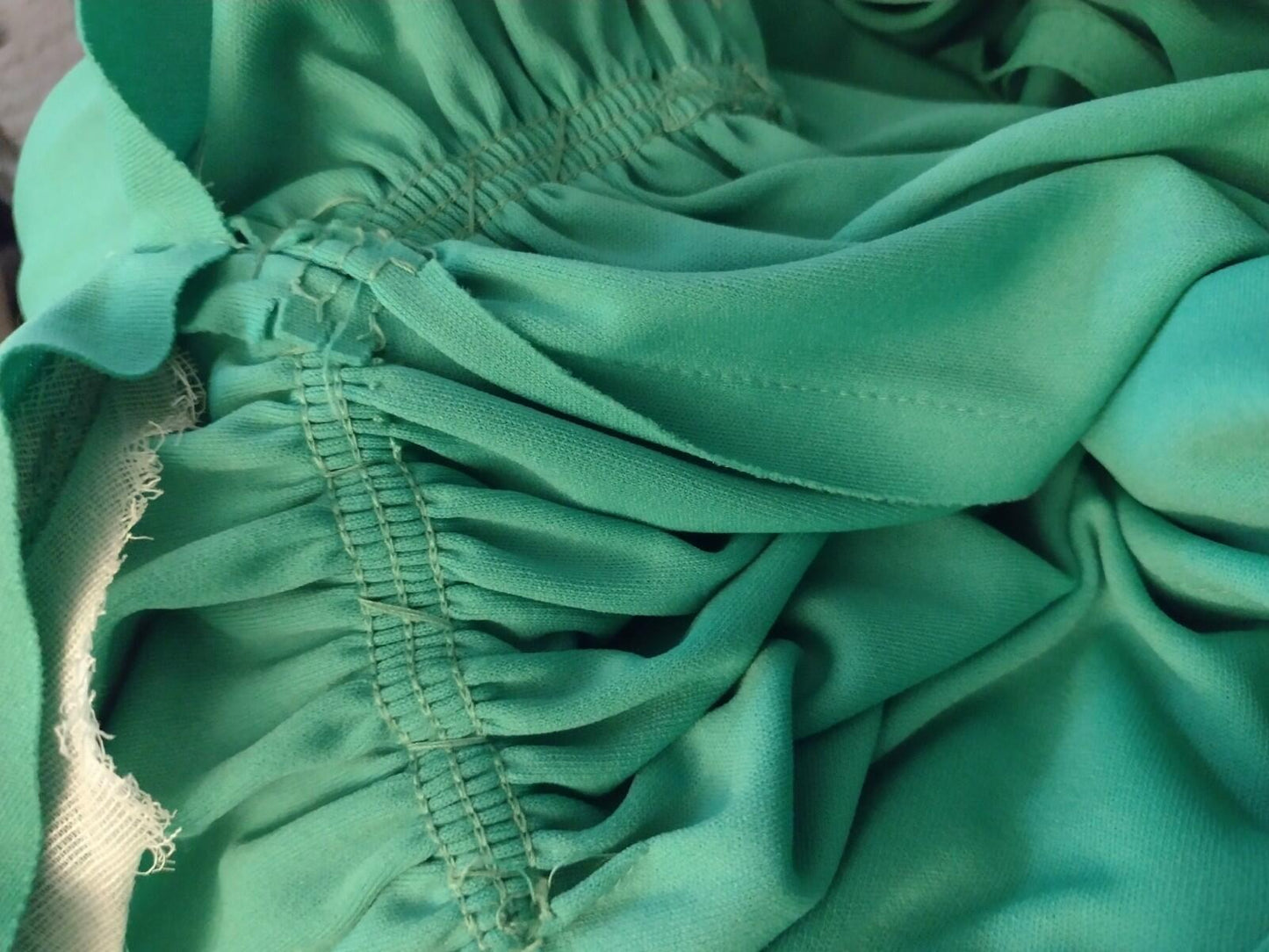 70s Green Polyester Empire Waist Maxi Dress Flutter Sleeve M