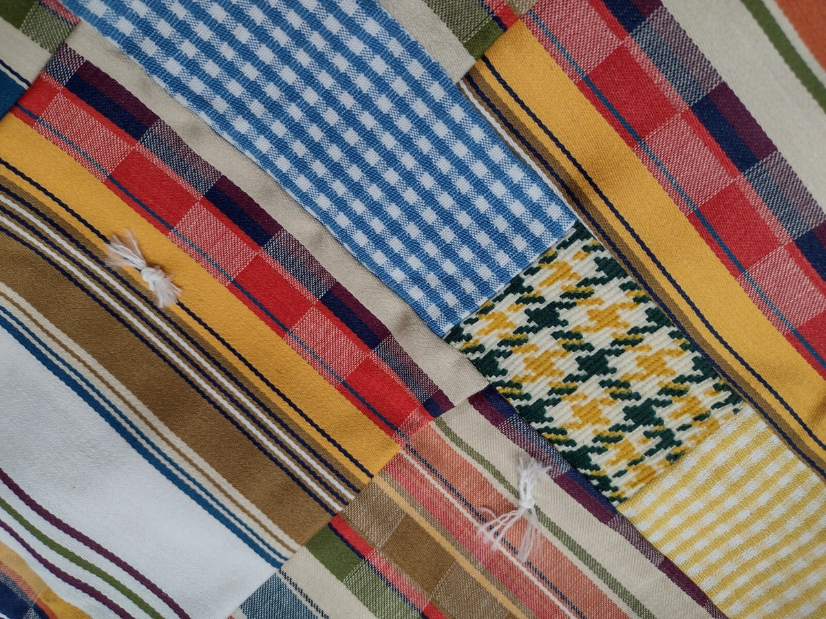 Vintage 1970s Handmade Patchwork Quilt 68x86 Tied Scrap Coverlet Retro Folk Art