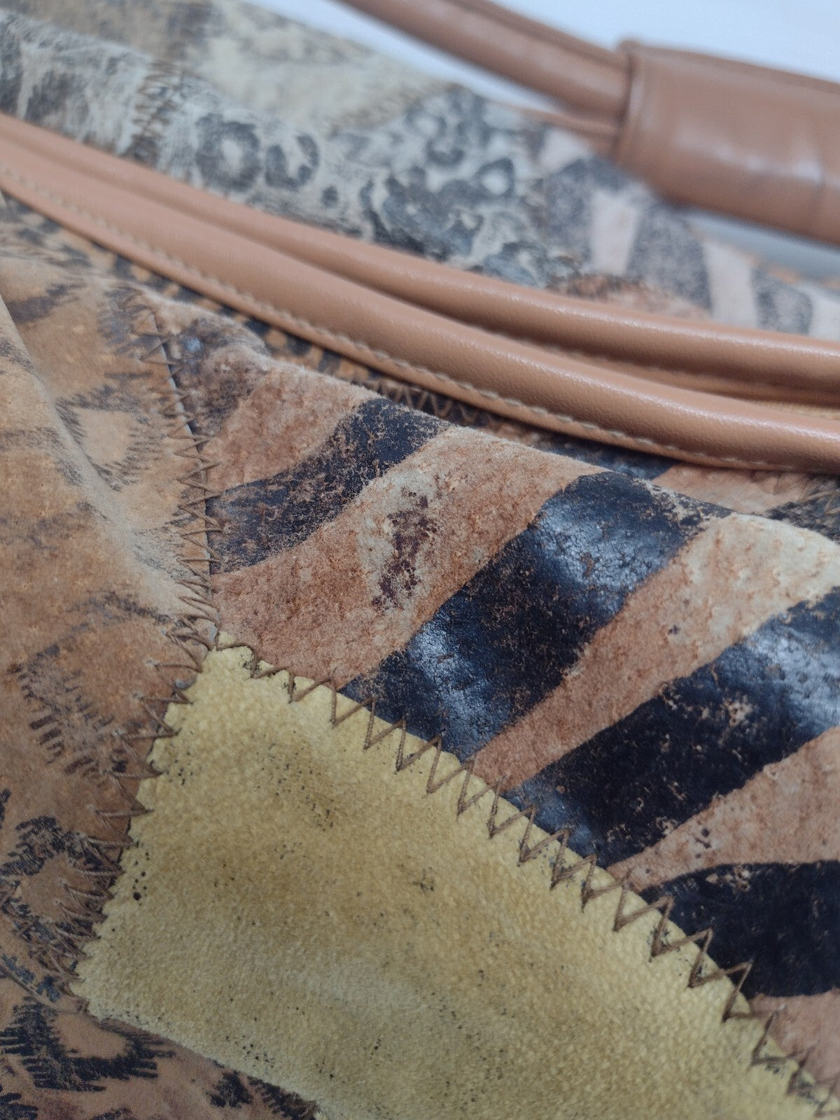 Y2K Patchwork Suede Leather Hobo Bag Animal Print Boho Oversized Weekender