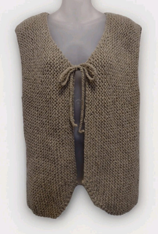 Vest The Limited Hand Knit Chunky Wool Blend Tie Front Boho Cottagecore M/L