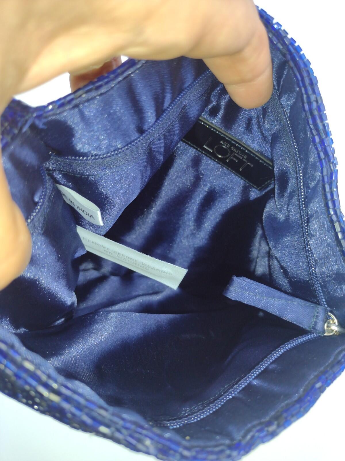 NWOT  Navy Beaded Envelope Style Clutch Extendible Royal Blue Bugle Beads