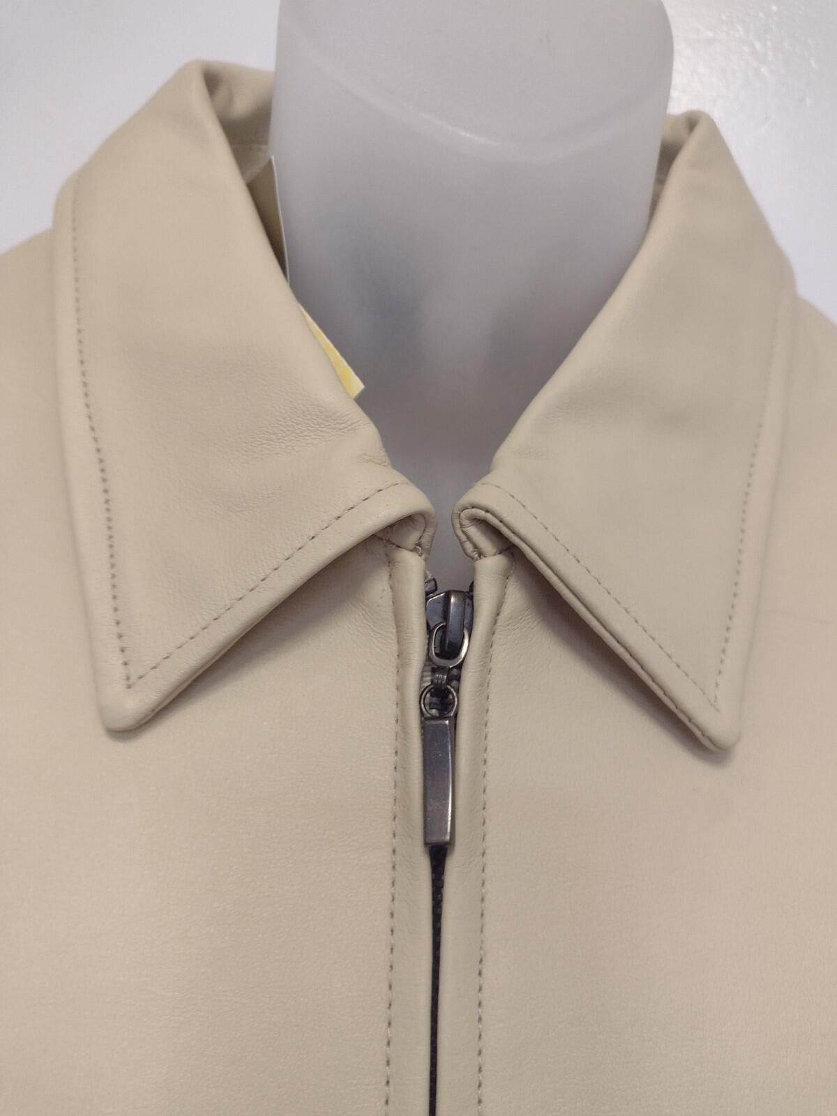 NWT  Cream Washable Leather Full Zip Jacket Dialogue The New Language of Style L