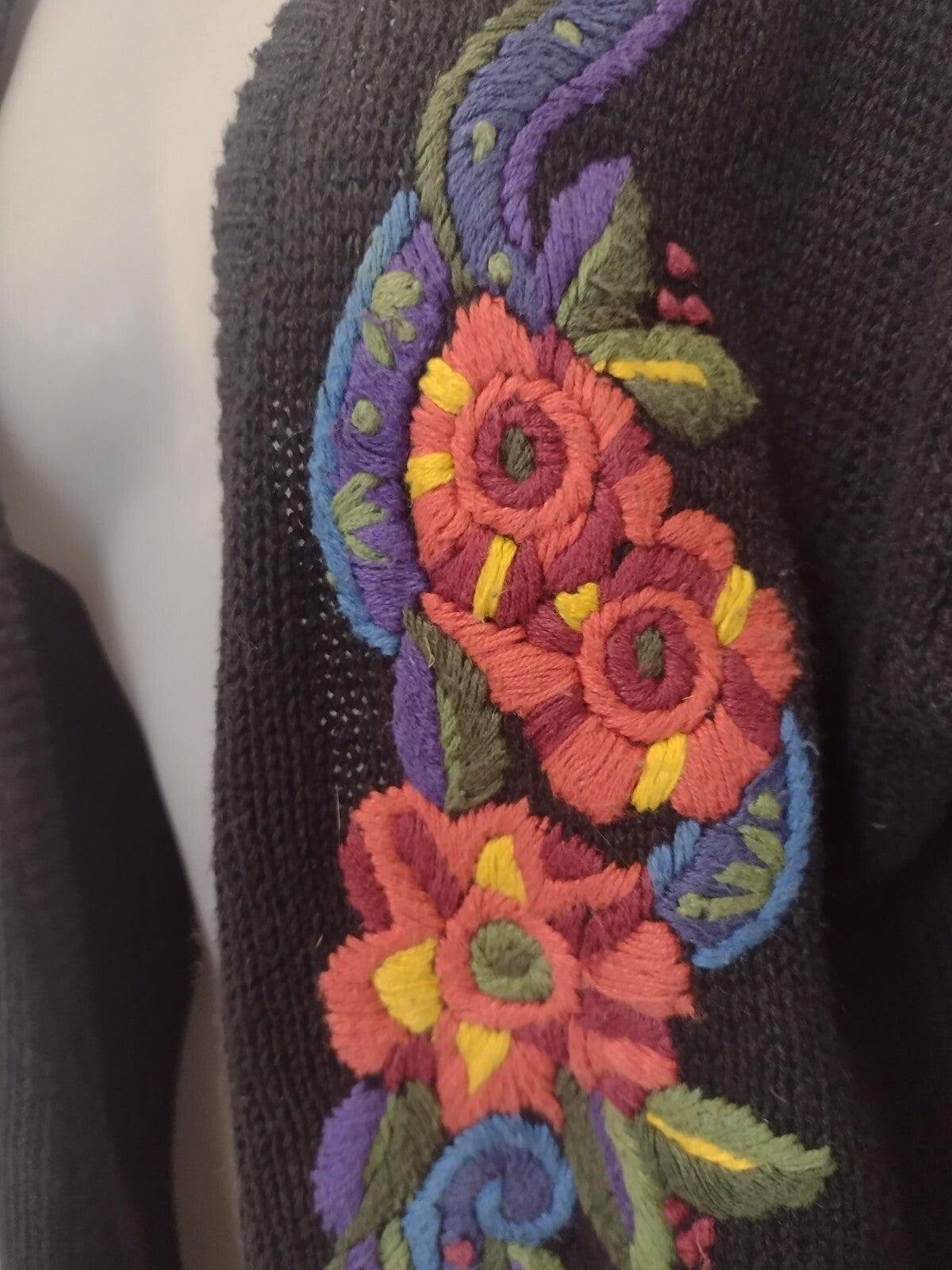 Cardigan Sweater Vintage 90s Liz Baker 22W Embroidered Floral Paisley Boho