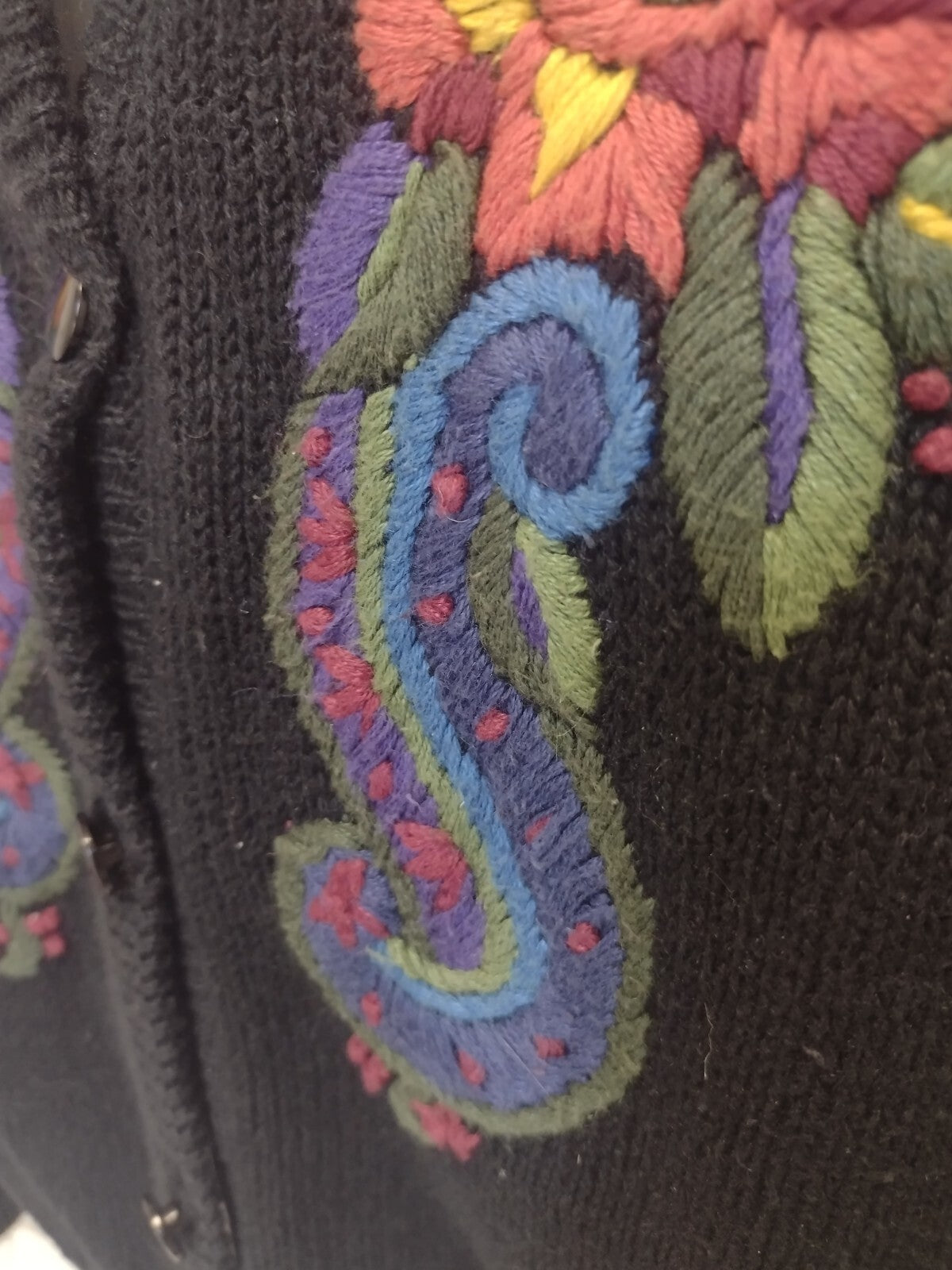 Cardigan Sweater Vintage 90s Liz Baker 22W Embroidered Floral Paisley Boho