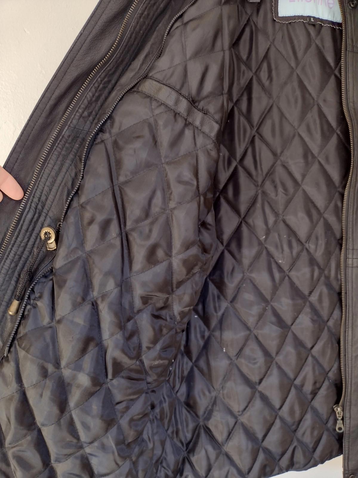 Vintage Etienne L Black Leather Jacket Quilted Lining Brass Zip Faux Fur Cuffs