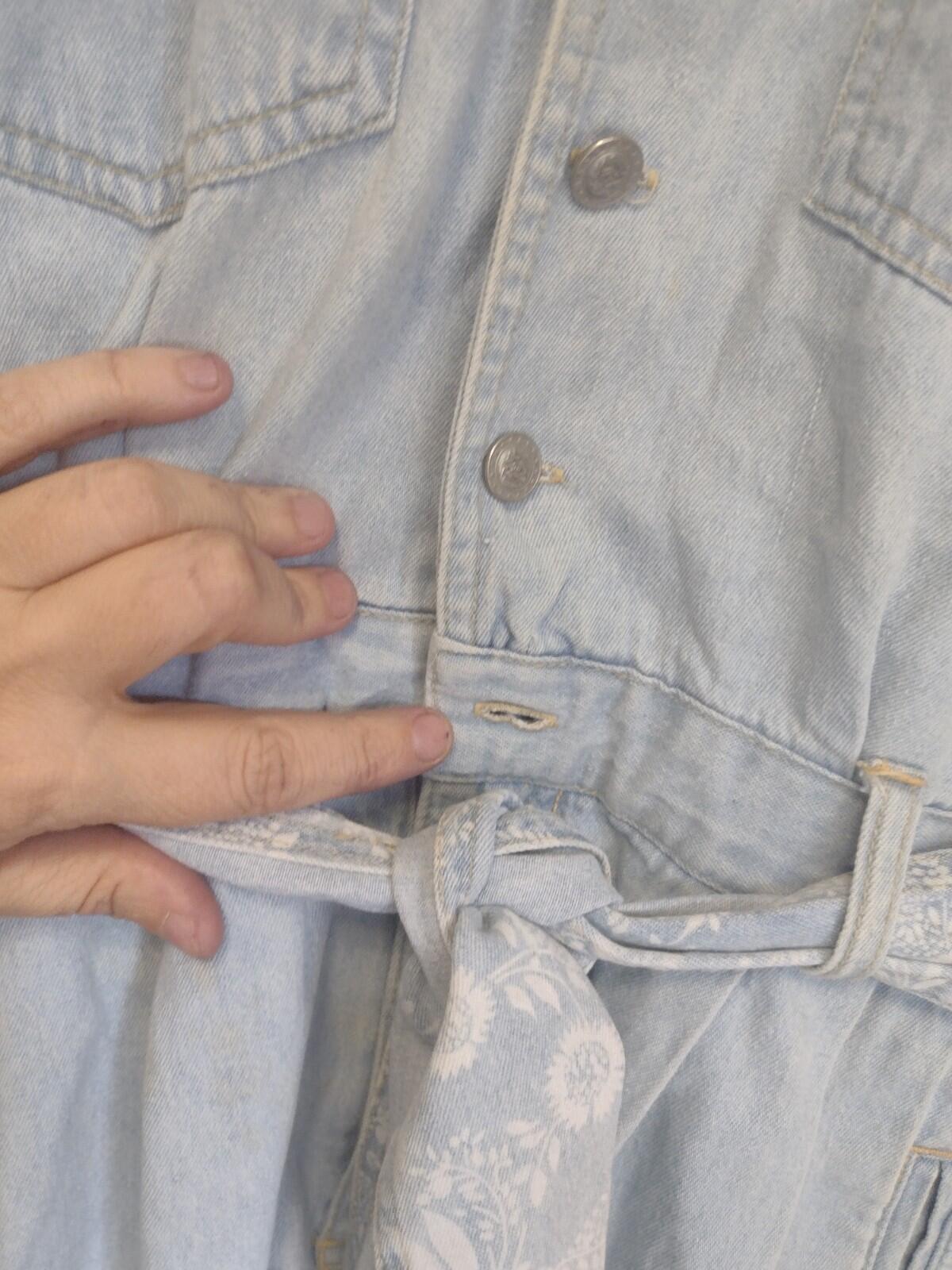 Vintage 80s / 90s Gloria Vanderbilt Denim Romper Light Blue Distressed W Belt PS