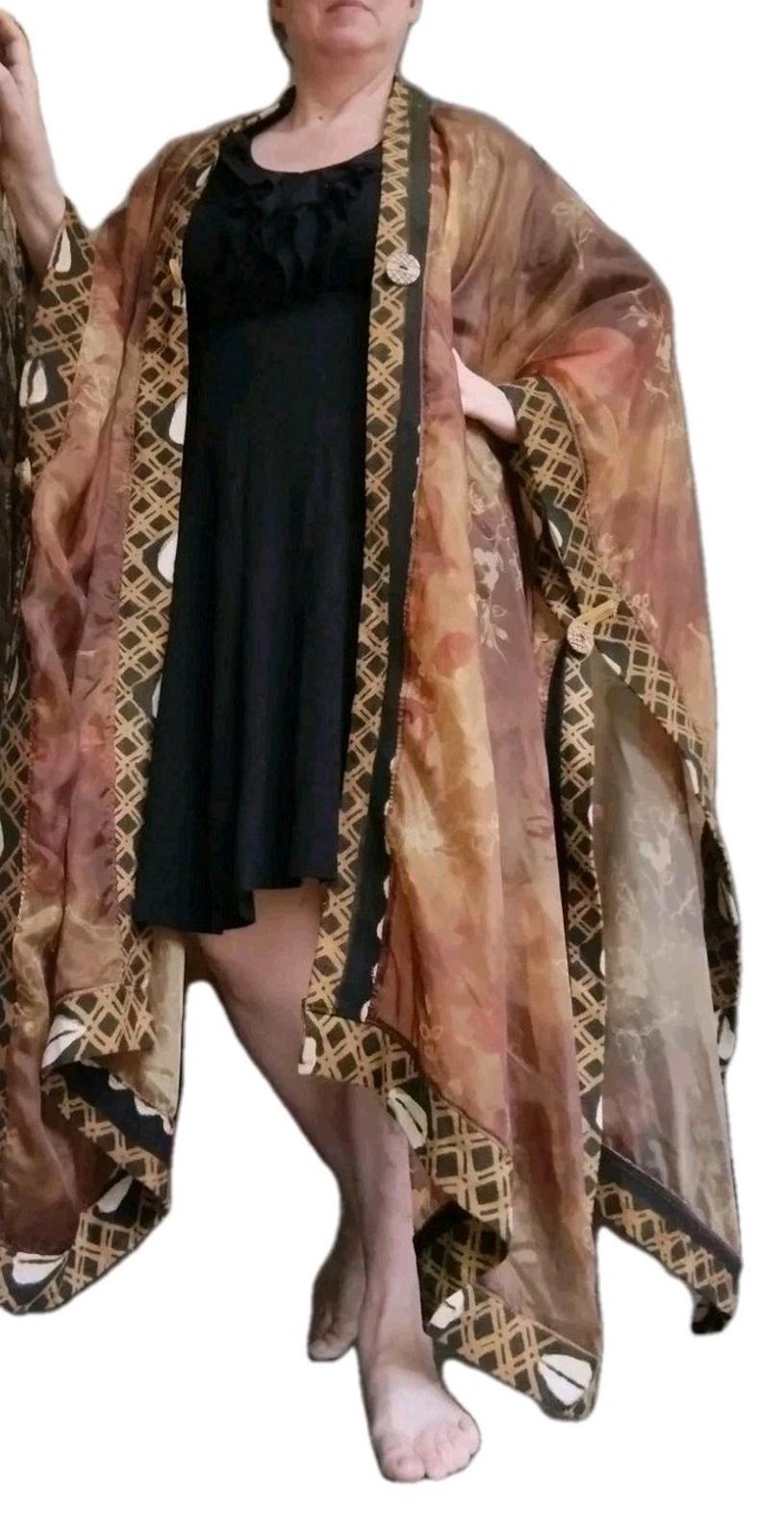 Mina Collection Kaftan Robe Mud Cloth Trim Copper Glow Rare Art to WearOne Size