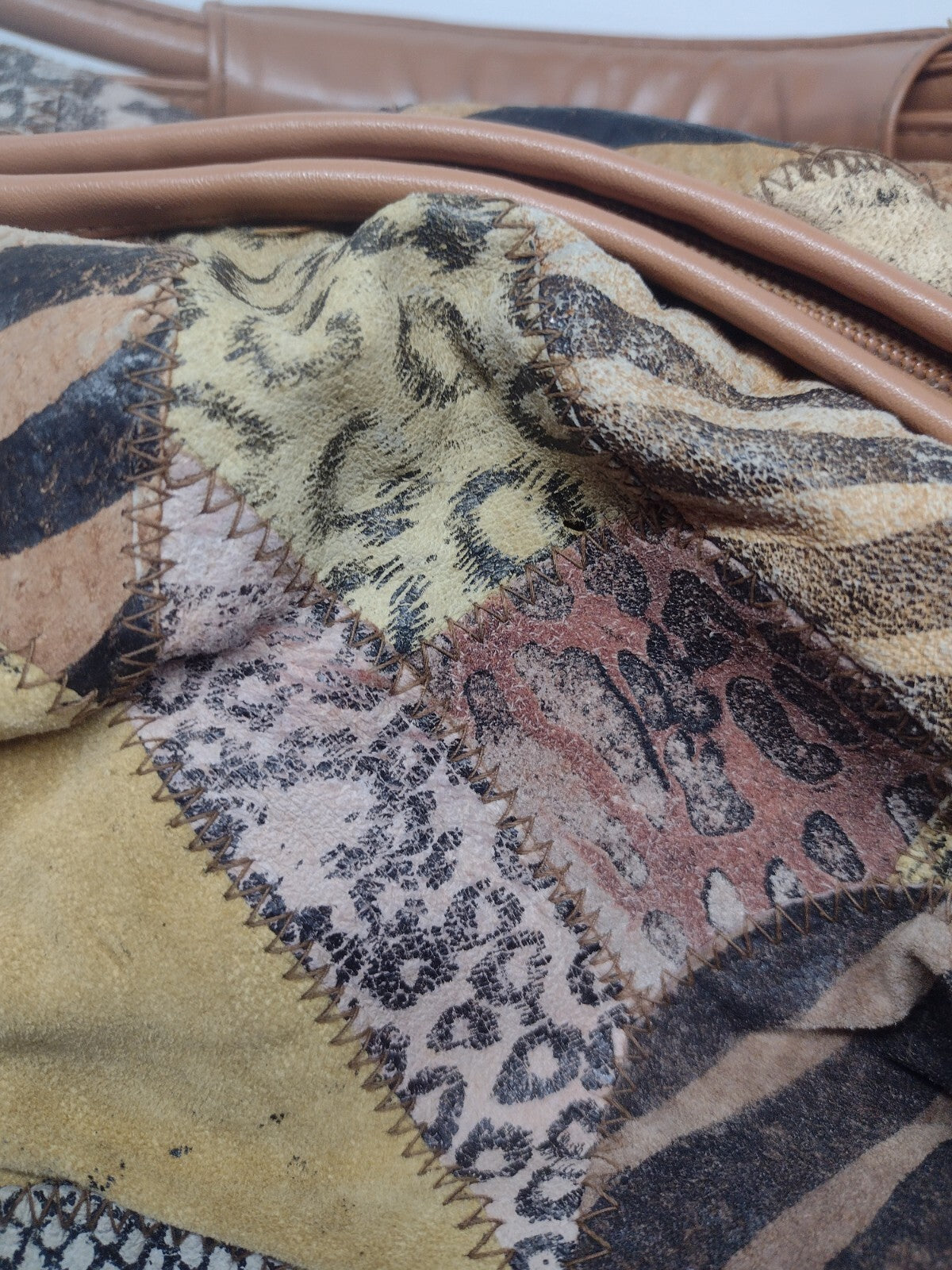 Y2K Patchwork Suede Leather Hobo Bag Animal Print Boho Oversized Weekender
