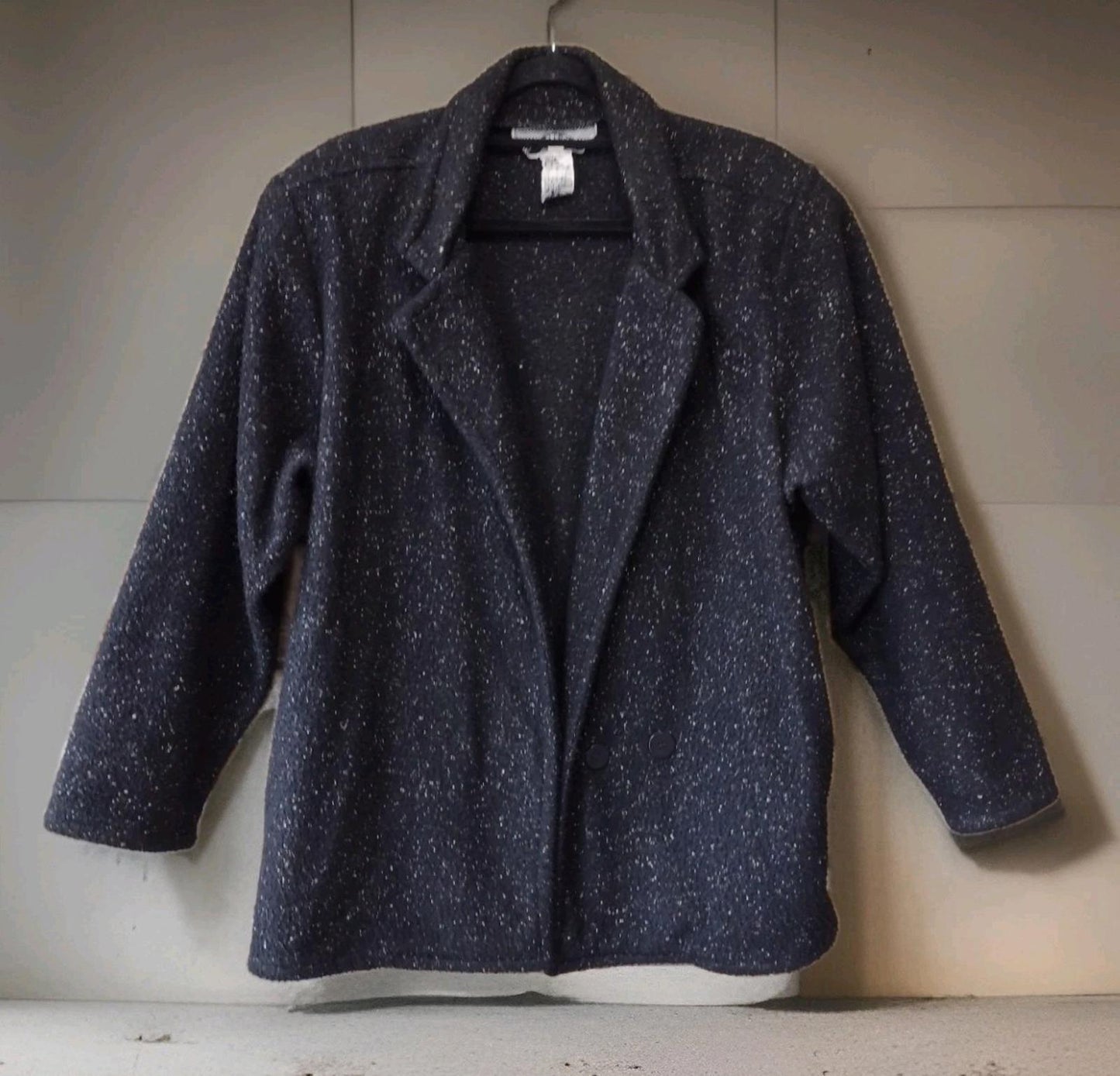 Rare 80s WBRK-FM Tweed Fleece Blazer Jacket S Double Breasted Taiwan RN55449