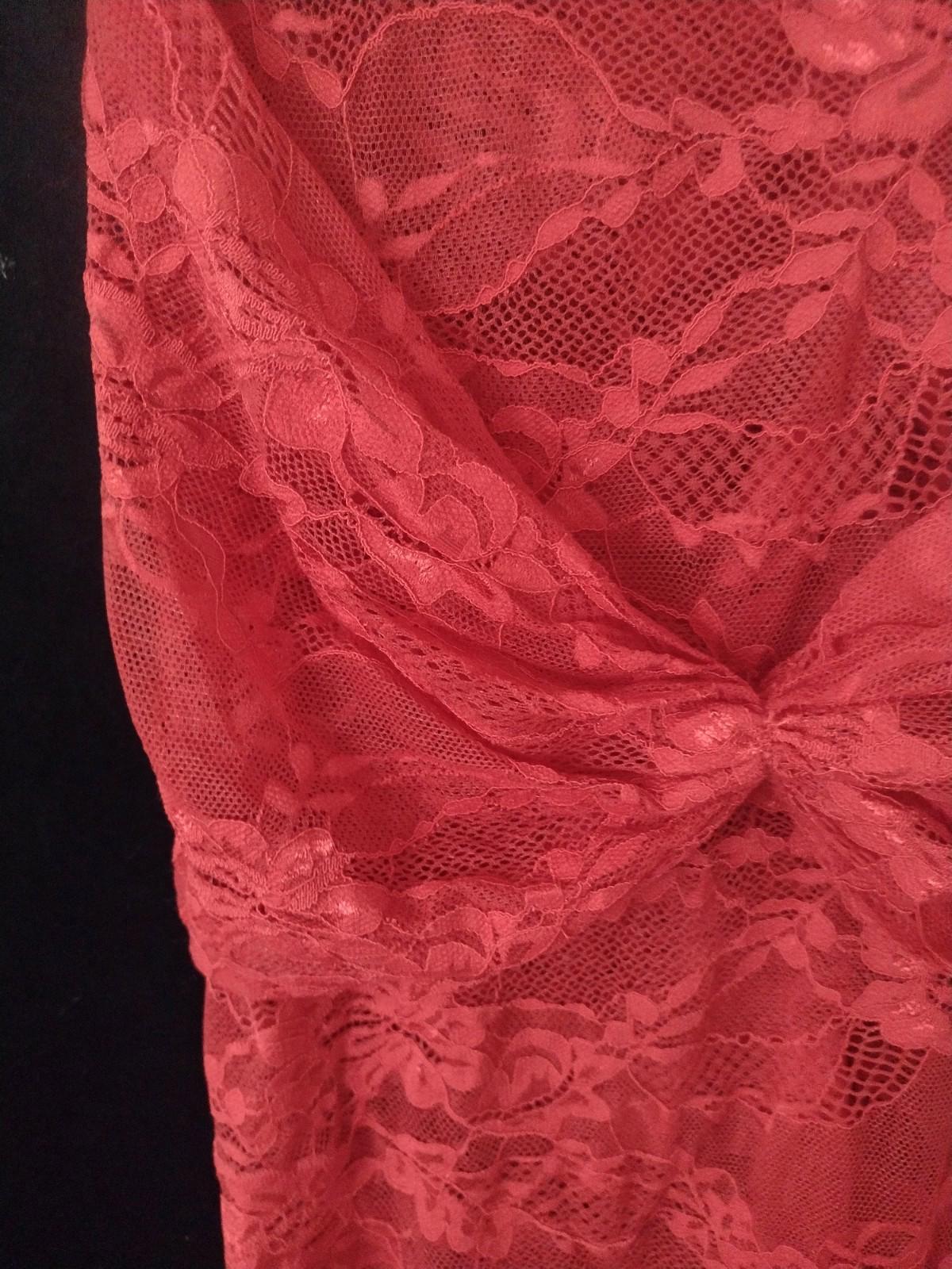 Red Stretch Lace Maxi Mermaid Dress Sheer Rear Shaping Sz L