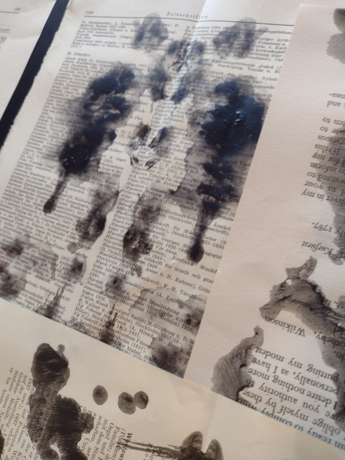Rorschach Inspired Inkblot Hand Painted Vintage Book Pages 10 Pc Gothic Ephemera