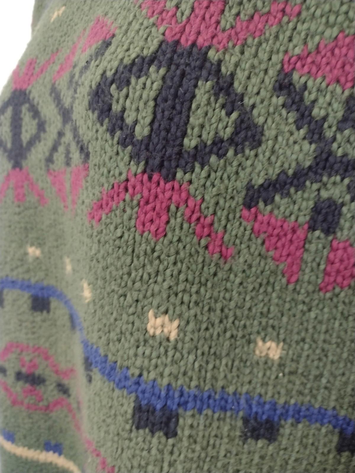 Vintage British Khaki Robert Lighton Mens Cotton Sweater L Taiwan Geometric Knit