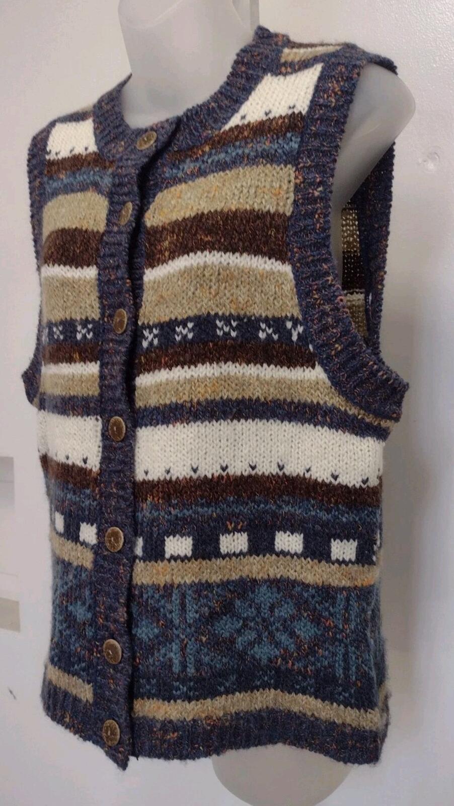 VTG St Johns Bay Wool Sweater Vest Geometric Knit Taiwan M