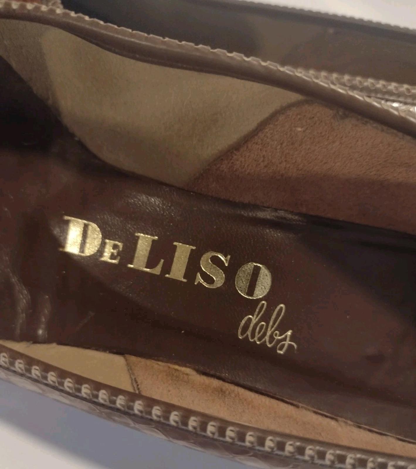 Vintage 50s De Liso Debs Brown Embossed Pumps Size 8A Mid-Century Glam Heels