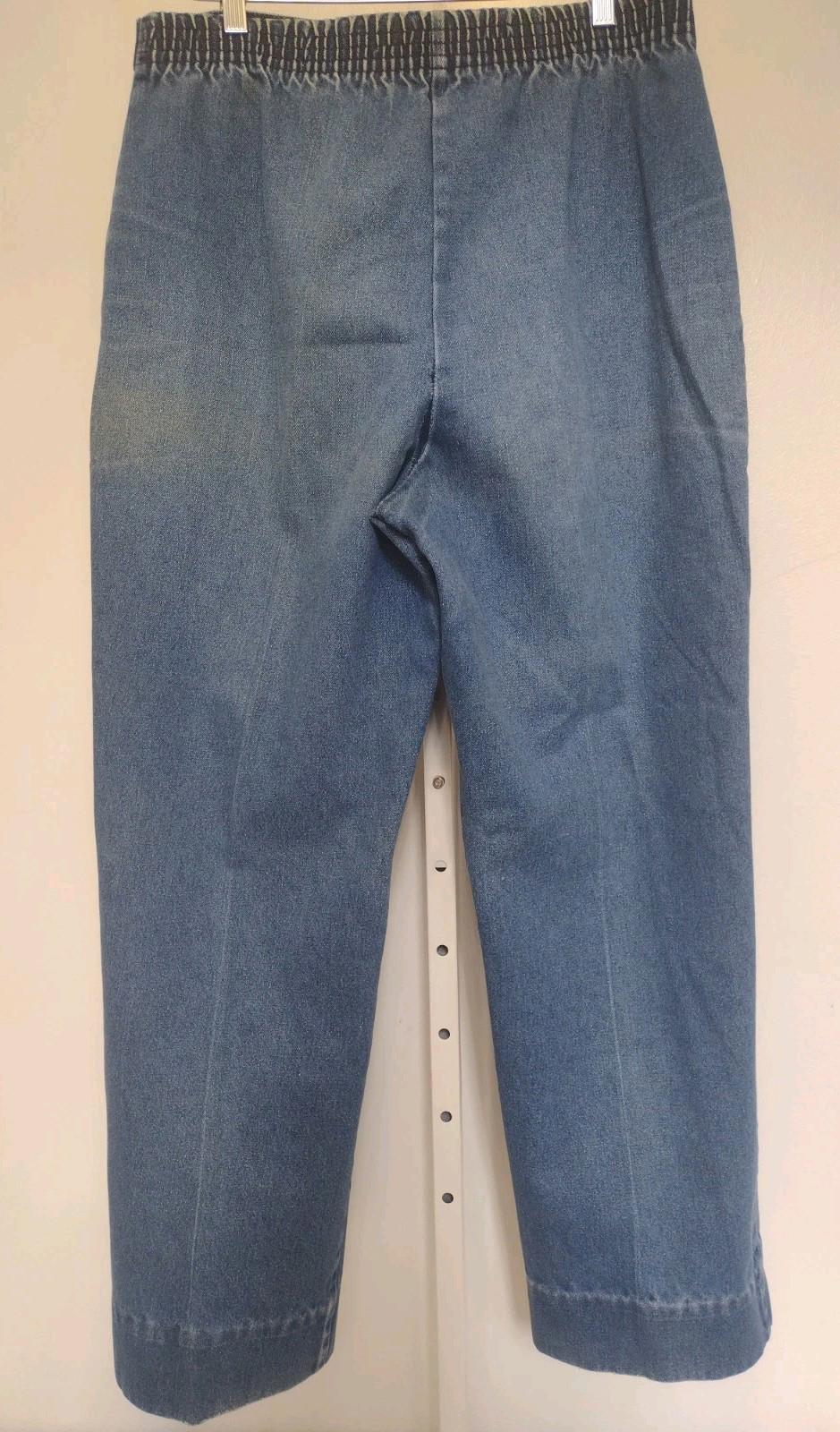 Vintage 70s High Waist Wide Leg Jeans Talon 42 Zip Elastic Back Patch Pockets
