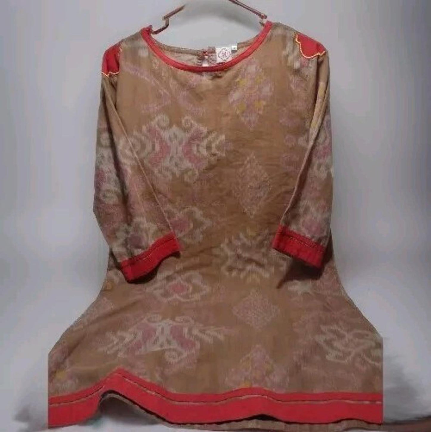 Sheridan French Brown And Fuchsia Dress Sz M Ikat Pattern Cotton Breathable