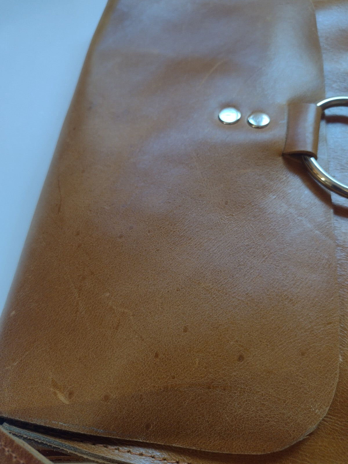 Boho Cognac Leather Crossbody Bag Artisan O Ring Shoulder Purse Rustic