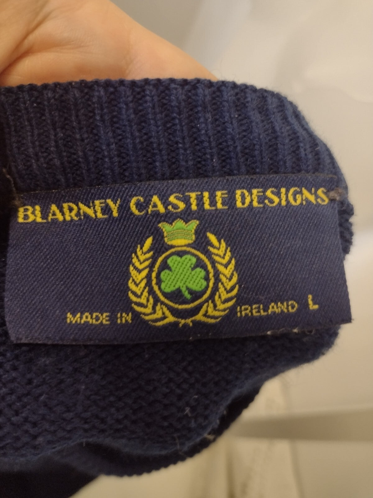 Vintage Blarney Castle Designs Ireland Sweater L Navy Celtic Grandpa Knit