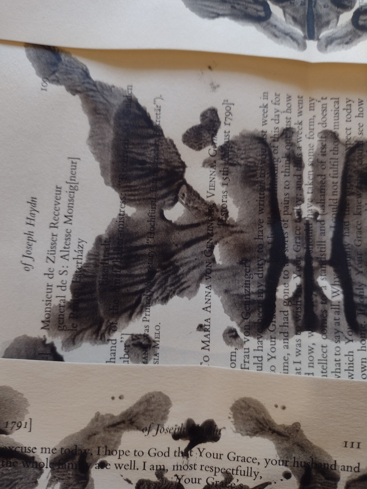 Rorschach Inspired Inkblot Hand Painted Vintage Book Pages 10 Pc Gothic Ephemera
