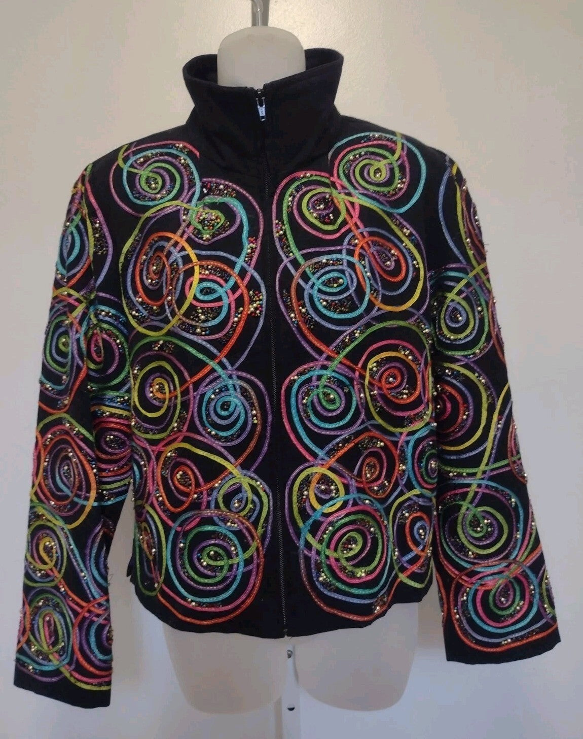 Anage Embellished Cotton Jacket M Black Beaded Soutache Boho Y2K India