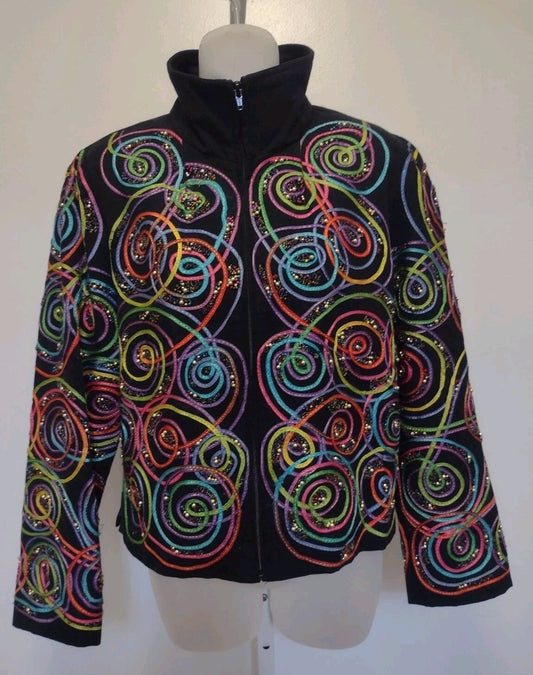 Anage Embellished Cotton Jacket M Black Beaded Soutache Boho Y2K India