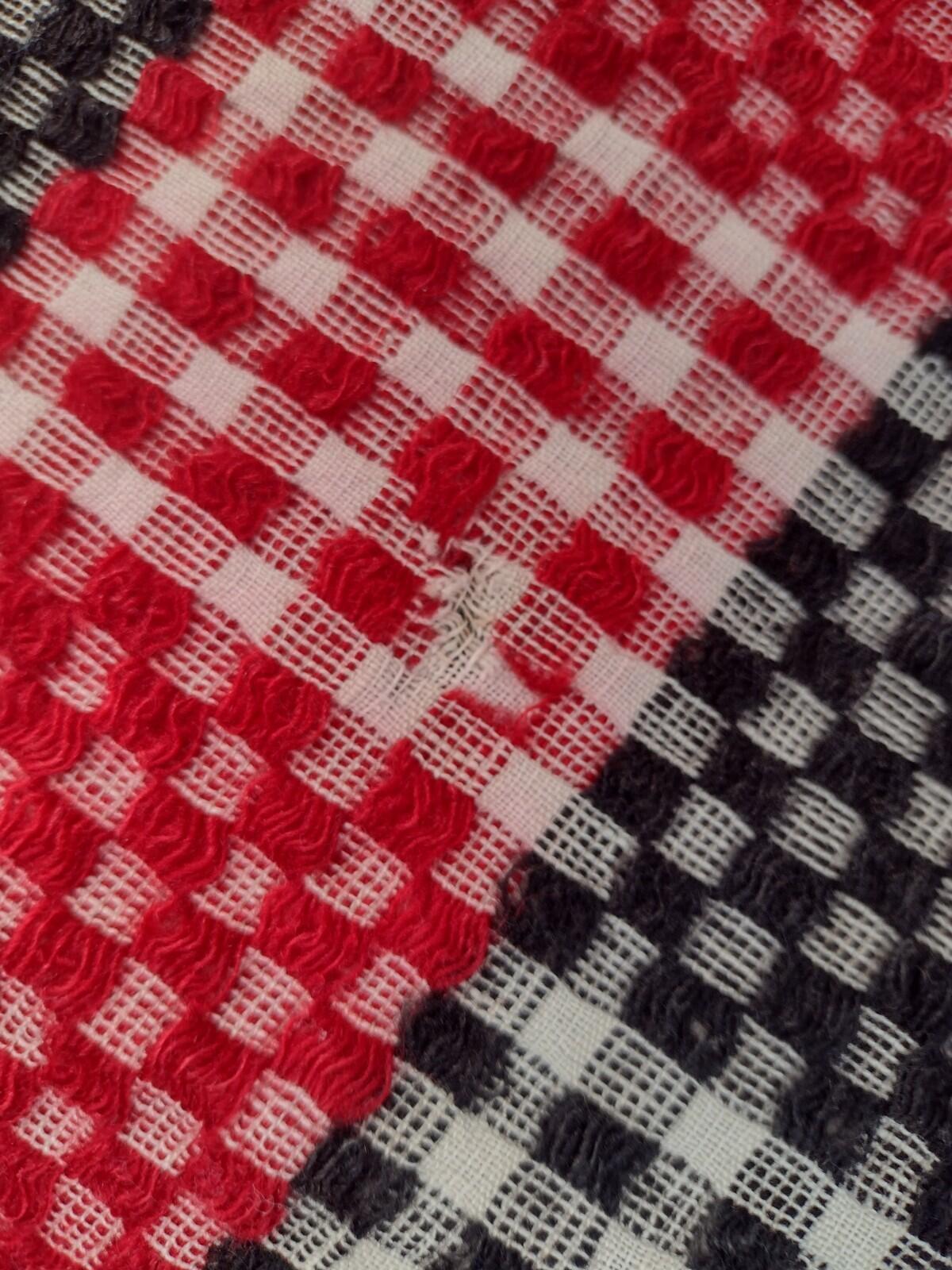 1930s Depression Wool Needlewoven Feed Sack Throw Blanket Red Black Folk 82x60
