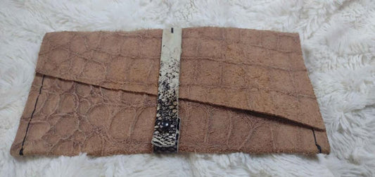 Handmade artisan croc snake embossed suede wallet new