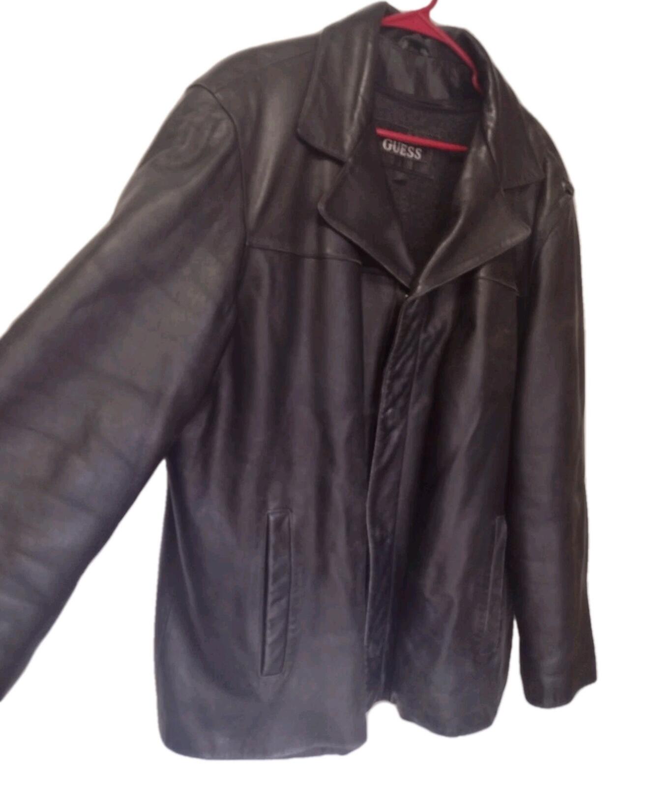 Black Old Stock Vintage Guess Butter Soft Leather Jacket W Removable Liner L