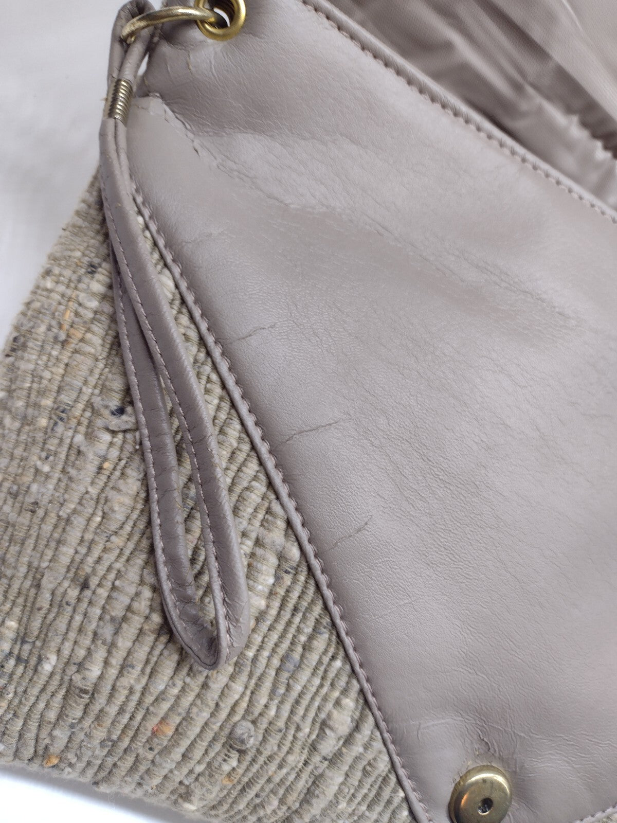 Y2K Boho Patchwork Wristlet Clutch Textured Woven Suede Look Neutral Handbag